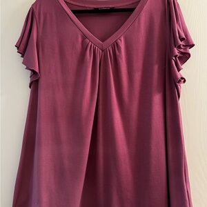 BloomChic V-Neck Ruffle Sleeve T-shirt- “Red Violet”